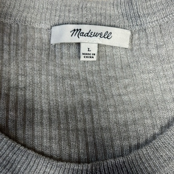 New Madewell Ruffle Shoulder Ribbed Knit Pullover Top Gray | Size L - Picture 2 of 13